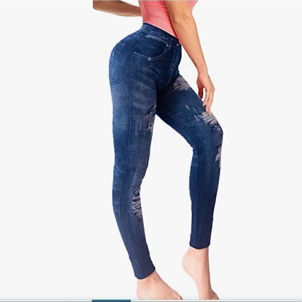 Jean Like Leggings ,Stretchy Comfy Seamless Skinny Denim Print Fake Jeans